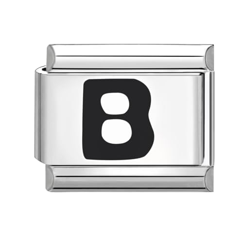 Loozyk Italian Charm Bracelet Charms Schwarz Buchstaben A-Z für 9mm Italian Charms silber Bracelets Damen Edelstahl Italian Style Charm Italienisches Armband Zubehör Geschenk(Schwarz B) von Loozykit