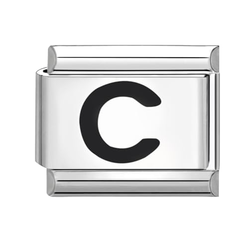 Loozyk Italian Charm Bracelet Charms Schwarz Buchstaben A-Z für 9mm Italian Charms silber Bracelets Damen Edelstahl Italian Style Charm Italienisches Armband Zubehör Geschenk(Schwarz C) von Loozykit