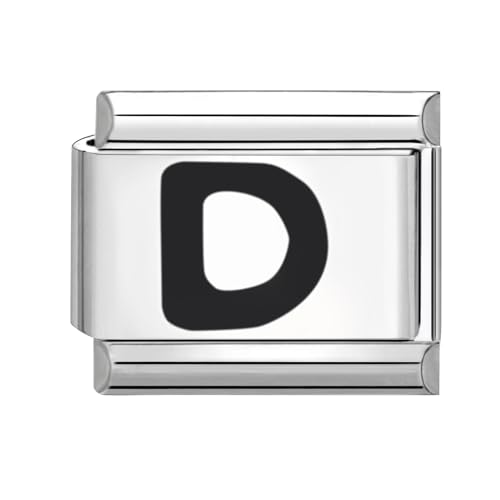 Loozyk Italian Charm Bracelet Charms Schwarz Buchstaben A-Z für 9mm Italian Charms silber Bracelets Damen Edelstahl Italian Style Charm Italienisches Armband Zubehör Geschenk(Schwarz D) von Loozykit