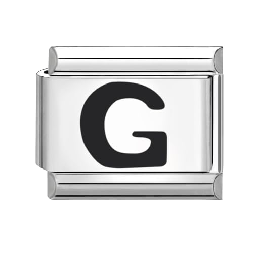 Loozyk Italian Charm Bracelet Charms Schwarz Buchstaben A-Z für 9mm Italian Charms silber Bracelets Damen Edelstahl Italian Style Charm Italienisches Armband Zubehör Geschenk(Schwarz G) von Loozykit