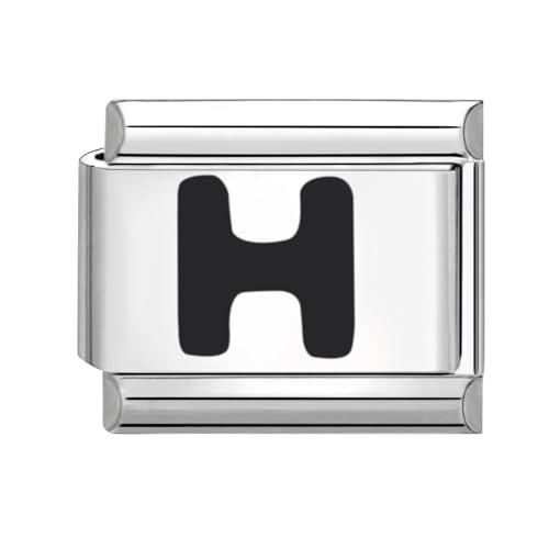 Loozyk Italian Charm Bracelet Charms Schwarz Buchstaben A-Z für 9mm Italian Charms silber Bracelets Damen Edelstahl Italian Style Charm Italienisches Armband Zubehör Geschenk(Schwarz H) von Loozykit