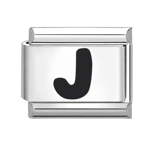 Loozyk Italian Charm Bracelet Charms Schwarz Buchstaben A-Z für 9mm Italian Charms silber Bracelets Damen Edelstahl Italian Style Charm Italienisches Armband Zubehör Geschenk(Schwarz J) von Loozykit