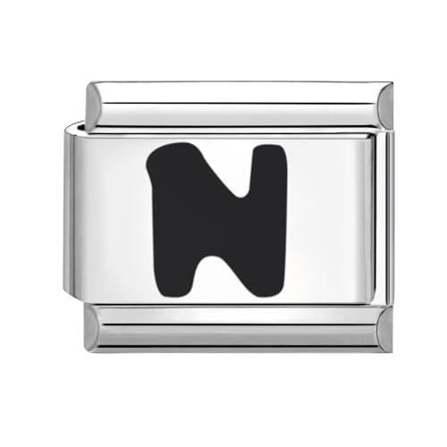 Loozyk Italian Charm Bracelet Charms Schwarz Buchstaben A-Z für 9mm Italian Charms silber Bracelets Damen Edelstahl Italian Style Charm Italienisches Armband Zubehör Geschenk(Schwarz N) von Loozykit