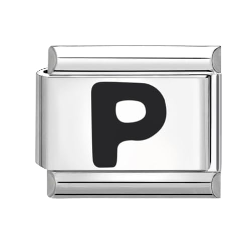 Loozyk Italian Charm Bracelet Charms Schwarz Buchstaben A-Z für 9mm Italian Charms silber Bracelets Damen Edelstahl Italian Style Charm Italienisches Armband Zubehör Geschenk(Schwarz P) von Loozykit