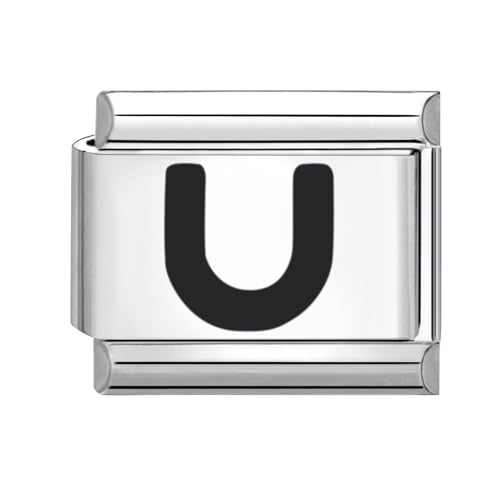 Loozyk Italian Charm Bracelet Charms Schwarz Buchstaben A-Z für 9mm Italian Charms silber Bracelets Damen Edelstahl Italian Style Charm Italienisches Armband Zubehör Geschenk(Schwarz U) von Loozykit