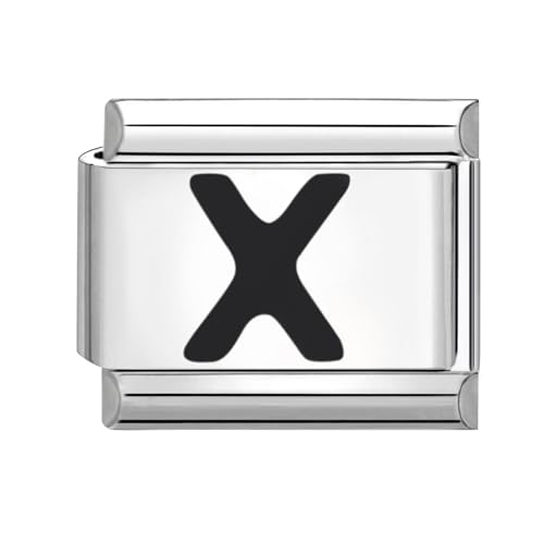 Loozyk Italian Charm Bracelet Charms Schwarz Buchstaben A-Z für 9mm Italian Charms silber Bracelets Damen Edelstahl Italian Style Charm Italienisches Armband Zubehör Geschenk(Schwarz X) von Loozykit