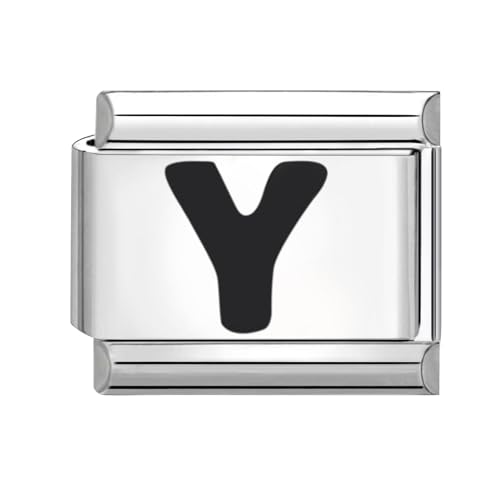 Loozyk Italian Charm Bracelet Charms Schwarz Buchstaben A-Z für 9mm Italian Charms silber Bracelets Damen Edelstahl Italian Style Charm Italienisches Armband Zubehör Geschenk(Schwarz Y) von Loozykit