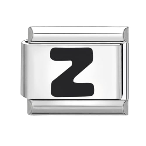 Loozyk Italian Charm Bracelet Charms Schwarz Buchstaben A-Z für 9mm Italian Charms silber Bracelets Damen Edelstahl Italian Style Charm Italienisches Armband Zubehör Geschenk(Schwarz Z) von Loozykit