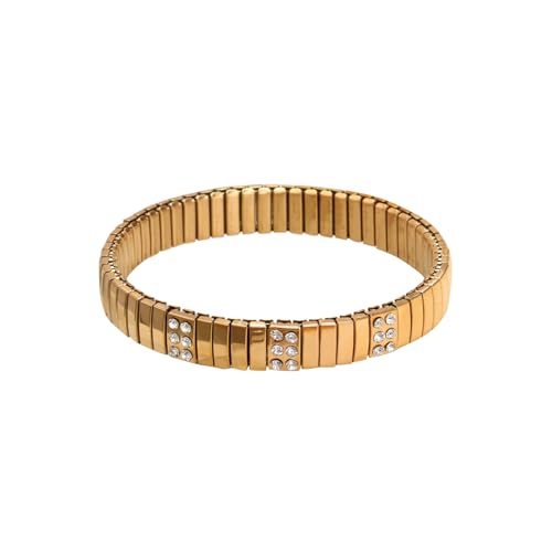 Loozykit Elastisches Edelstah Armband silber gold für Damen Dehnbarer Hypoallergener Schmuck Fertiges Armband Gelbgold Silber Unisex Geschenk Urlaubssouvenirs(Doppelte weißen Diamanten) von Loozykit