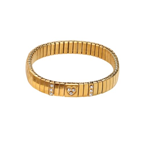 Loozykit Elastisches Edelstah Armband silber gold für Damen Dehnbarer Hypoallergener Schmuck Fertiges Armband Gelbgold Silber Unisex Geschenk Urlaubssouvenirs(Gold Liebesdiamant) von Loozykit