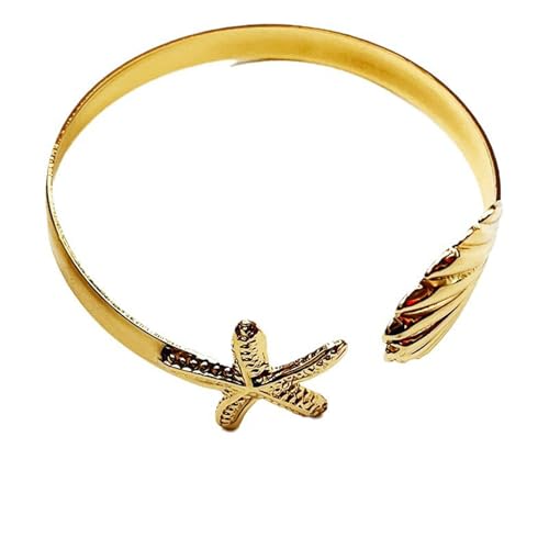 Loozykit Elastisches Edelstah Armband silber gold für Damen Dehnbarer Hypoallergener Schmuck Fertiges Armband Gelbgold Silber Unisex Geschenk Urlaubssouvenirs(Gold Seesternmuschel) von Loozykit