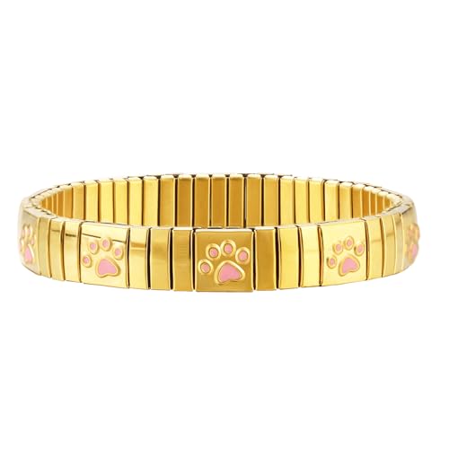 Loozykit Elastisches Edelstah Armband silber gold für Damen Dehnbarer Hypoallergener Schmuck Fertiges Armband Gelbgold Silber Unisex Geschenk Urlaubssouvenirs(Gold rosa Klaue) von Loozykit