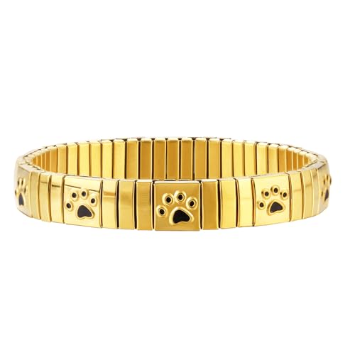 Loozykit Elastisches Edelstah Armband silber gold für Damen Dehnbarer Hypoallergener Schmuck Fertiges Armband Gelbgold Silber Unisex Geschenk Urlaubssouvenirs(Gold schwarze Klaue) von Loozykit