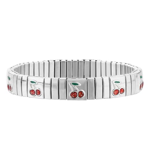 Loozykit Elastisches Edelstah Armband silber gold für Damen Dehnbarer Hypoallergener Schmuck Fertiges Armband Gelbgold Silber Unisex Geschenk Urlaubssouvenirs(Silber Kirsche) von Loozykit
