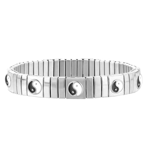 Loozykit Elastisches Edelstah Armband silber gold für Damen Dehnbarer Hypoallergener Schmuck Fertiges Armband Gelbgold Silber Unisex Geschenk Urlaubssouvenirs(Silber Klatsch) von Loozykit