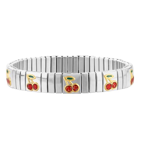 Loozykit Elastisches Edelstah Armband silber gold für Damen Dehnbarer Hypoallergener Schmuck Fertiges Armband Gelbgold Silber Unisex Geschenk Urlaubssouvenirs(Silber gold Kirsche) von Loozykit