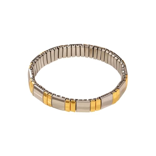 Loozykit Elastisches Edelstah Armband silber gold für Damen Dehnbarer Hypoallergener Schmuck Fertiges Armband Gelbgold Silber Unisex Geschenk Urlaubssouvenirs(Silberclip Gold) von Loozykit