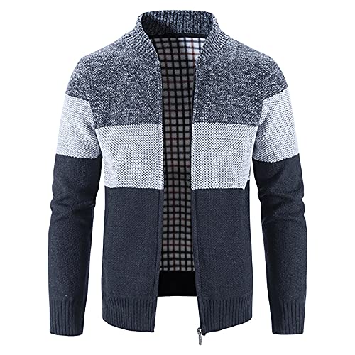 Loozykit Herren Strickjacke Strickpullover mit Reißverschluss Stehkragen Langarm Bequem Cardigan Mantel Jacke Atmungsaktiv Freizeitjacke Outwear (XL, Marine) von Loozykit