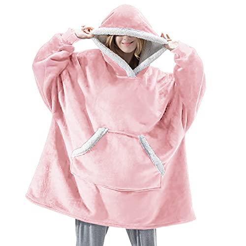 Loozykit Hoodie Decke Sweatshirt Decke Oversize Sherpa Deckenpullover mit ärmel Einheitsgröße Langarm Sweatshirt Kuscheldecke Weich und Warm Kapuzen Hoodie für Damen und Herren(Pink，One Size) von Loozykit