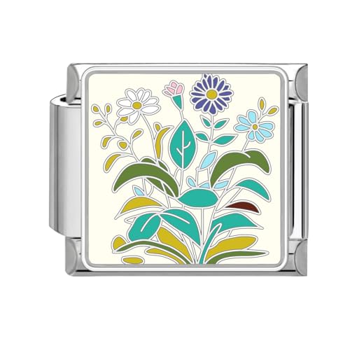 Loozykit Italian Charm Bracelet Charms Silber 9mm Italian Charms Edelstähle spleißbar Blumen Moon Style Italienisches Charm Armband DIY Mädchen Junge Geschenk(Bunte Blumen) von Loozykit