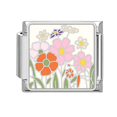 Loozykit Italian Charm Bracelet Charms Silber 9mm Italian Charms Edelstähle spleißbar Blumen Moon Style Italienisches Charm Armband DIY Mädchen Junge Geschenk(Farbige Blumen) von Loozykit