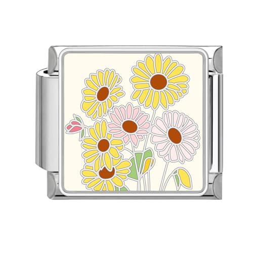 Loozykit Italian Charm Bracelet Charms Silber 9mm Italian Charms Edelstähle spleißbar Blumen Moon Style Italienisches Charm Armband DIY Mädchen Junge Geschenk(Farbige Chrysantheme) von Loozykit
