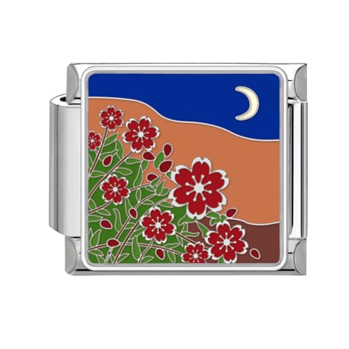 Loozykit Italian Charm Bracelet Charms Silber 9mm Italian Charms Edelstähle spleißbar Blumen Moon Style Italienisches Charm Armband DIY Mädchen Junge Geschenk(Monddistel) von Loozykit