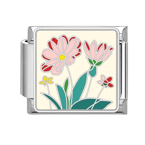 Loozykit Italian Charm Bracelet Charms Silber 9mm Italian Charms Edelstähle spleißbar Blumen Moon Style Italienisches Charm Armband DIY Mädchen Junge Geschenk(Rote rosa Blume) von Loozykit
