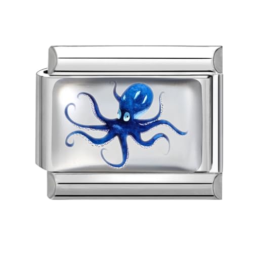 Loozykit Italian Charm Bracelet Charms Silber 9mm Italian Charms UV-Harzdruck DIY Edelstahl Italienisches Armband Damen Italian style charms Module für Mädchen Geschenk(Blauer Oktopus) von Loozykit