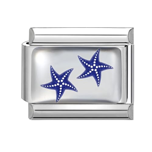 Loozykit Italian Charm Bracelet Charms Silber 9mm Italian Charms UV-Harzdruck DIY Edelstahl Italienisches Armband Damen Italian style charms Module für Mädchen Geschenk(Blauer Seestern) von Loozykit
