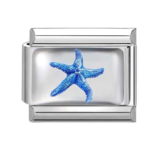 Loozykit Italian Charm Bracelet Charms Silber 9mm Italian Charms UV-Harzdruck DIY Edelstahl Italienisches Armband Damen Italian style charms Module für Mädchen Geschenk(Großer blauer Seestern) von Loozykit