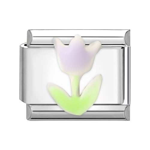 Loozykit Italian Charm Bracelet Charms Silber 9mm spleißbar Italian Charms Buntes Pflaster Italienisches Charm Edelstähle DIY Armband Mädchen Junge Geschenk(Lila Tulpe) von Loozykit