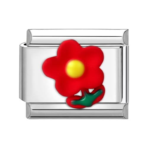 Loozykit Italian Charm Bracelet Charms Silber 9mm spleißbar Italian Charms Buntes Pflaster Italienisches Charm Edelstähle DIY Armband Mädchen Junge Geschenk(Rote Blume) von Loozykit