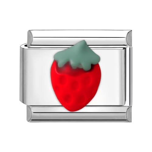 Loozykit Italian Charm Bracelet Charms Silber 9mm spleißbar Italian Charms Buntes Pflaster Italienisches Charm Edelstähle DIY Armband Mädchen Junge Geschenk(Rote Erdbeere) von Loozykit