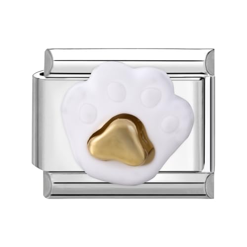 Loozykit Italian Charm Bracelet Charms Silber 9mm spleißbar Italian Charms Buntes Pflaster Italienisches Charm Edelstähle DIY Armband Mädchen Junge Geschenk(Weiße Katzenpfote) von Loozykit