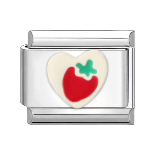 Loozykit Italian Charm Bracelet Charms Silber 9mm spleißbar Italian Charms Buntes Pflaster Italienisches Charm Edelstähle DIY Armband Mädchen Junge Geschenk(Weißes Erdbeer-Sandwich) von Loozykit