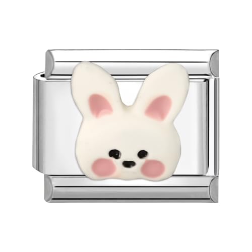 Loozykit Italian Charm Bracelet Charms Silber 9mm spleißbar Italian Charms Buntes Pflaster Italienisches Charm Edelstähle DIY Armband Mädchen Junge Geschenk(Weißes Kaninchen) von Loozykit