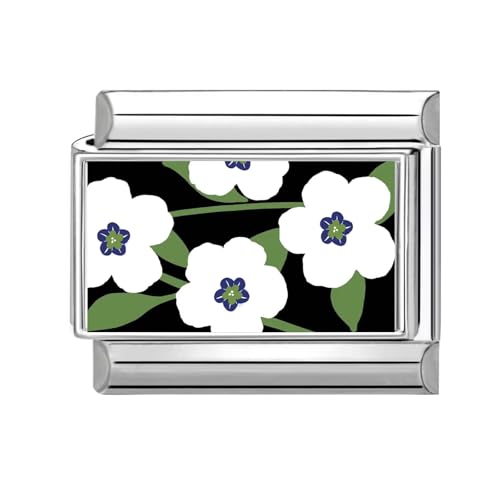 Loozykit Italian Charm Bracelet charms Blumenmuster 9mm italian charms Silber Abnehmbar Edelstahl Italienisches Armband Charms Zubehör DIY Mädchen Geschenke(Weiße Blume schwarz) von Loozykit