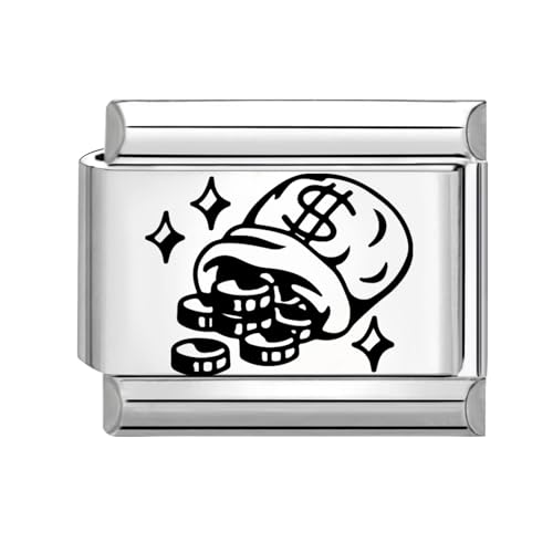 Loozykit Italian Charm bracelet charms Schwarz Weiß Druckmuster Italian Charms 9mm Edelstahl einstellbar italienische Armbänder diy Italienisches charm Armband Zubehör(Schwarze Geldbörse) von Loozykit