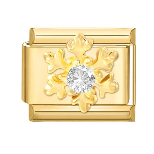 Loozykit Italian charm bracelet charms Gold Weihnachts Serie 9mm Italian charms Edelstahl Italian Style Charm Modul für Italienische armband damen herren Geschenk(Goldene Diamantschneeflocke) von Loozykit