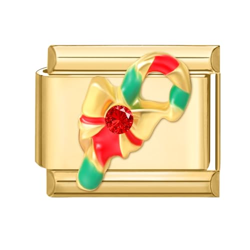 Loozykit Italian charm bracelet charms Gold Weihnachts Serie 9mm Italian charms Edelstahl Italian Style Charm Modul für Italienische armband damen herren Geschenk(Rot grüne Krücken) von Loozykit