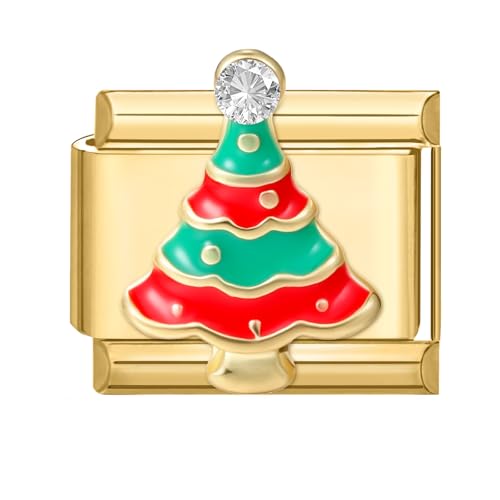 Loozykit Italian charm bracelet charms Gold Weihnachts Serie 9mm Italian charms Edelstahl Italian Style Charm Modul für Italienische armband damen herren Geschenk(Rot grüner Weihnachtsbaum) von Loozykit