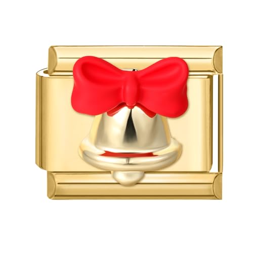 Loozykit Italian charm bracelet charms Gold Weihnachts Serie 9mm Italian charms Edelstahl Italian Style Charm Modul für Italienische armband damen herren Geschenk(Rote Bogenglocke) von Loozykit