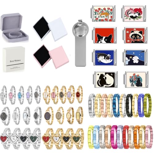 Loozykit Italian charm bracelet charms gold silber 8pcs Set 9mm italian Charms Für Damen Spleißbar Edelstahl italian charm armband DIY armband modul Armbanduhr Geschenke(Blaue Serie) von Loozykit