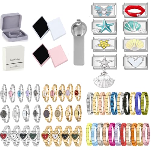 Loozykit Italian charm bracelet charms gold silber 8pcs Set 9mm italian Charms Für Damen Spleißbar Edelstahl italian charm armband DIY armband modul Armbanduhr Geschenke(Blauer weißer Aufnäher) von Loozykit