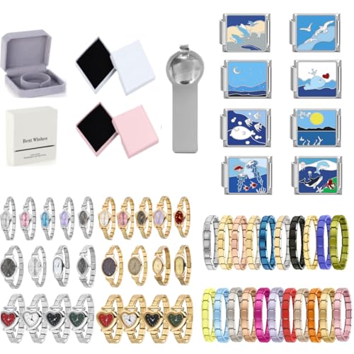 Loozykit Italian charm bracelet charms gold silber 8pcs Set 9mm italian Charms Für Damen Spleißbar Edelstahl italian charm armband DIY armband modul Armbanduhr Geschenke(Schwarzes Haustier) von Loozykit