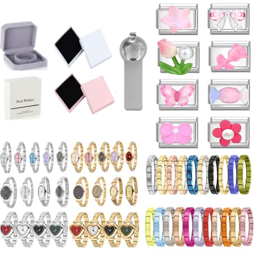 Loozykit Italian charm bracelet charms gold silber 8pcs Set 9mm italian Charms Für Damen Spleißbar Edelstahl italian charm armband DIY armband modul Armbanduhr Geschenke(Silberpulver Patch) von Loozykit