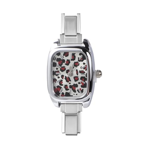 Loozykit Italian charm bracelet gold silber men Uhrenkopf italian Charms watch for women Spleißbar Edelstahl italian charm watch armband DIY armband modul uhr Geschenke (5,7 * 2,13 cm Leopardenmuster) von Loozykit