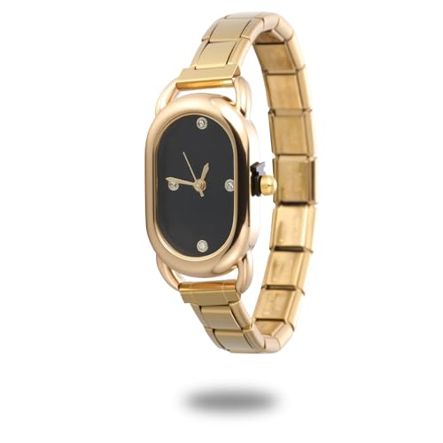 Loozykit Italian charm bracelet gold silber men italian Charms watch for women Spleißbar Edelstahl italian charm watch armband DIY armband modul uhr Geschenke(Golde schwarzes 18.5 * 11cm) von Loozykit