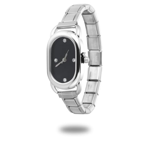 Loozykit Italian charm bracelet gold silber men italian Charms watch for women Spleißbar Edelstahl italian charm watch armband DIY armband modul uhr Geschenke(Silber schwarz 18,5 * 12 cm) von Loozykit